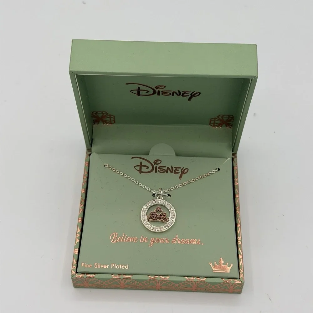 Beautiful Disney Believe In Your Dreams Crown Necklace Fine Silver Plated NIB